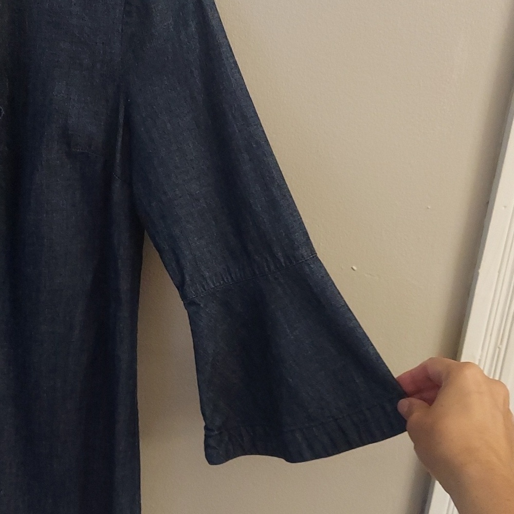 DRAPER JAMES Denim Blue Chambray Ruffle Shift Dress 2 Feminine - Picture 6 of 10